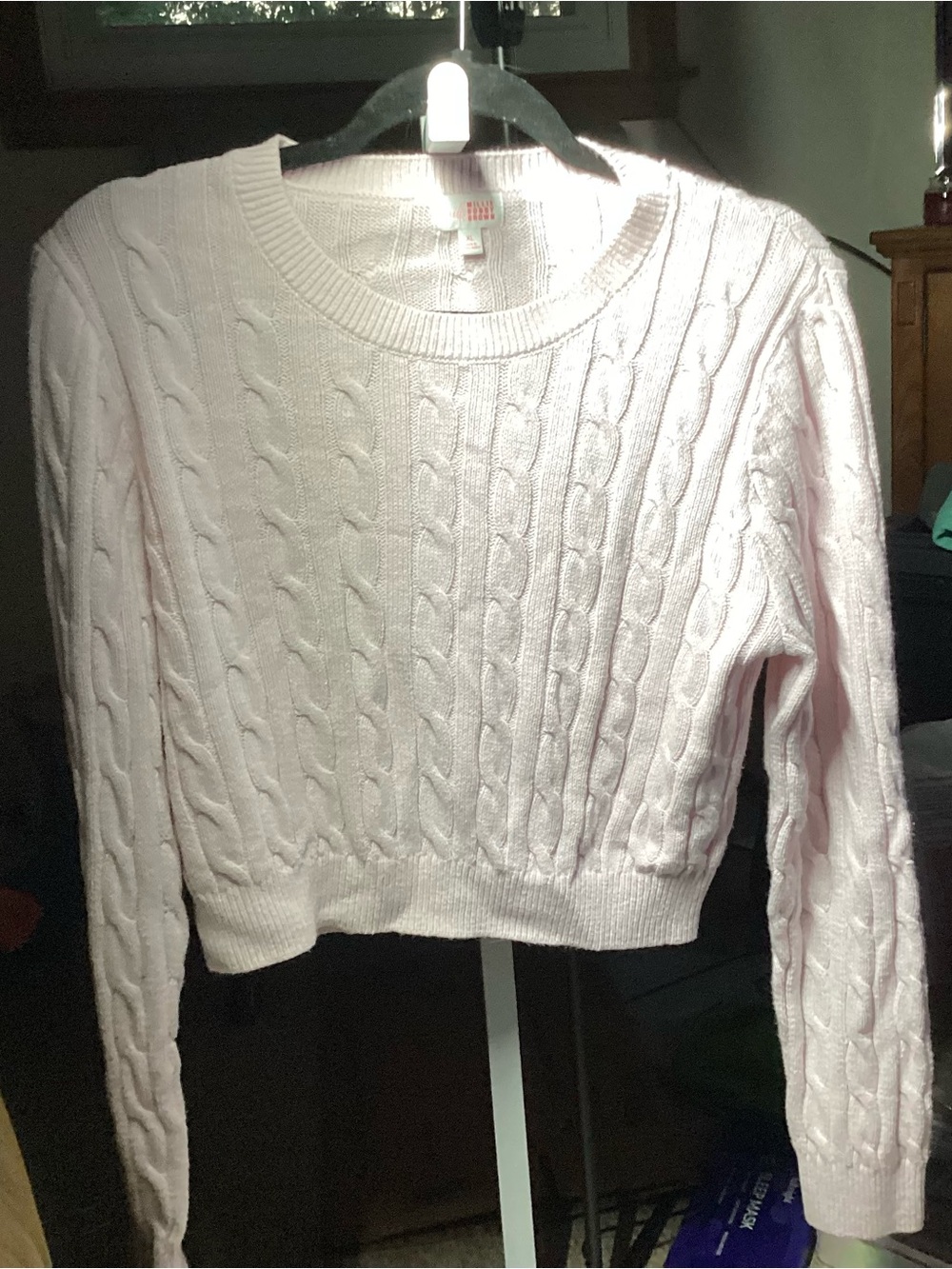Soft Light Pink Cable Crewneck Sweater